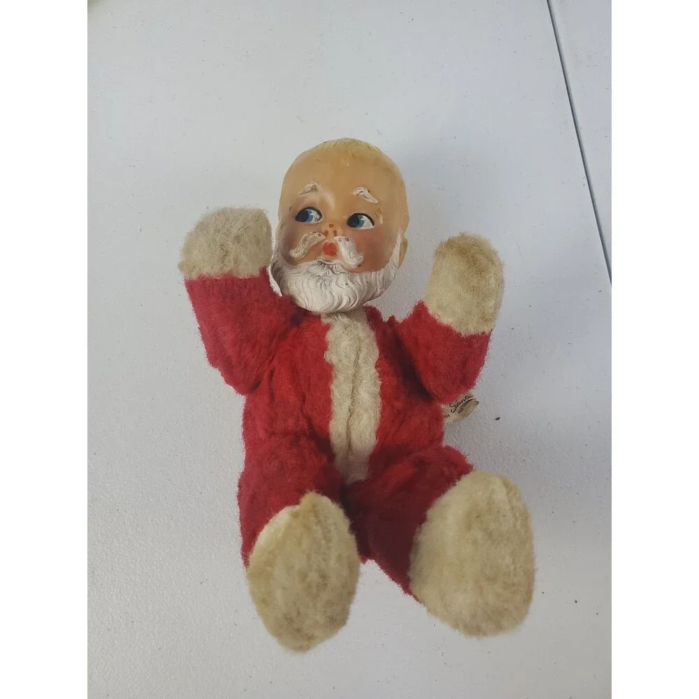 Vtg 1955Knickerbocker Toys BABY SANTA Rubber Face Plush Christmas Toy w/Tag Read